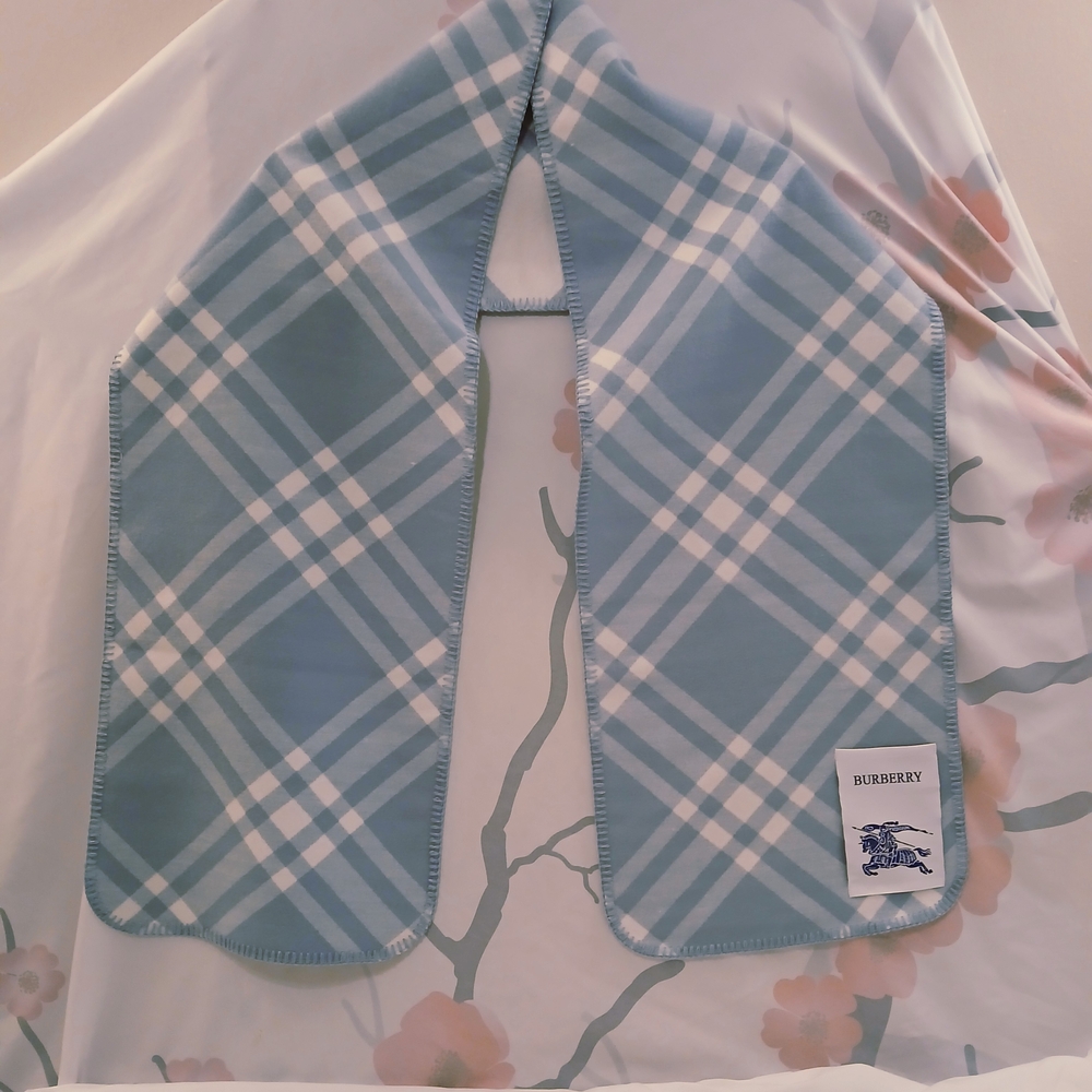 Burberry Sky Blue and White Plaid Scarf
